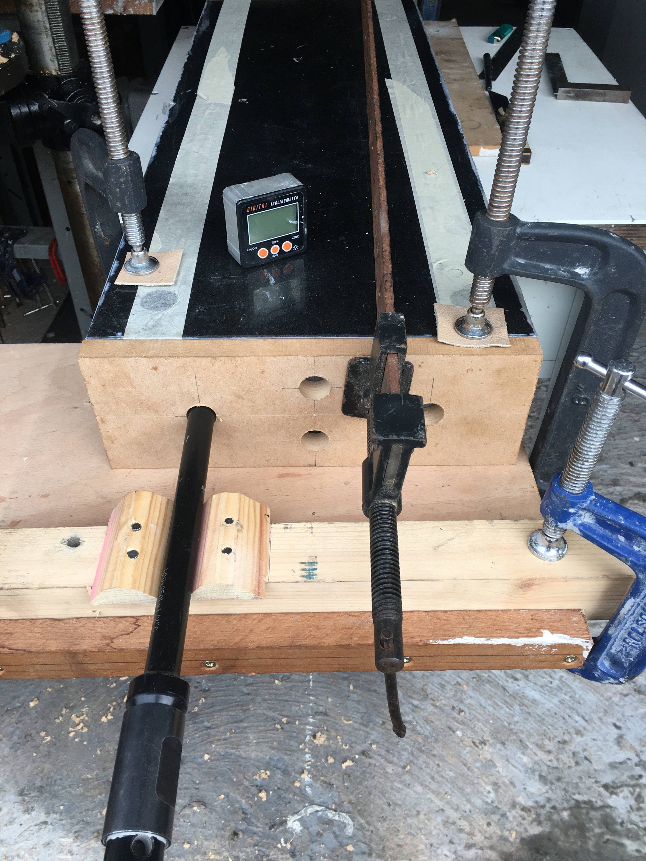 Drilling Granite Jig for holding the core drill square.