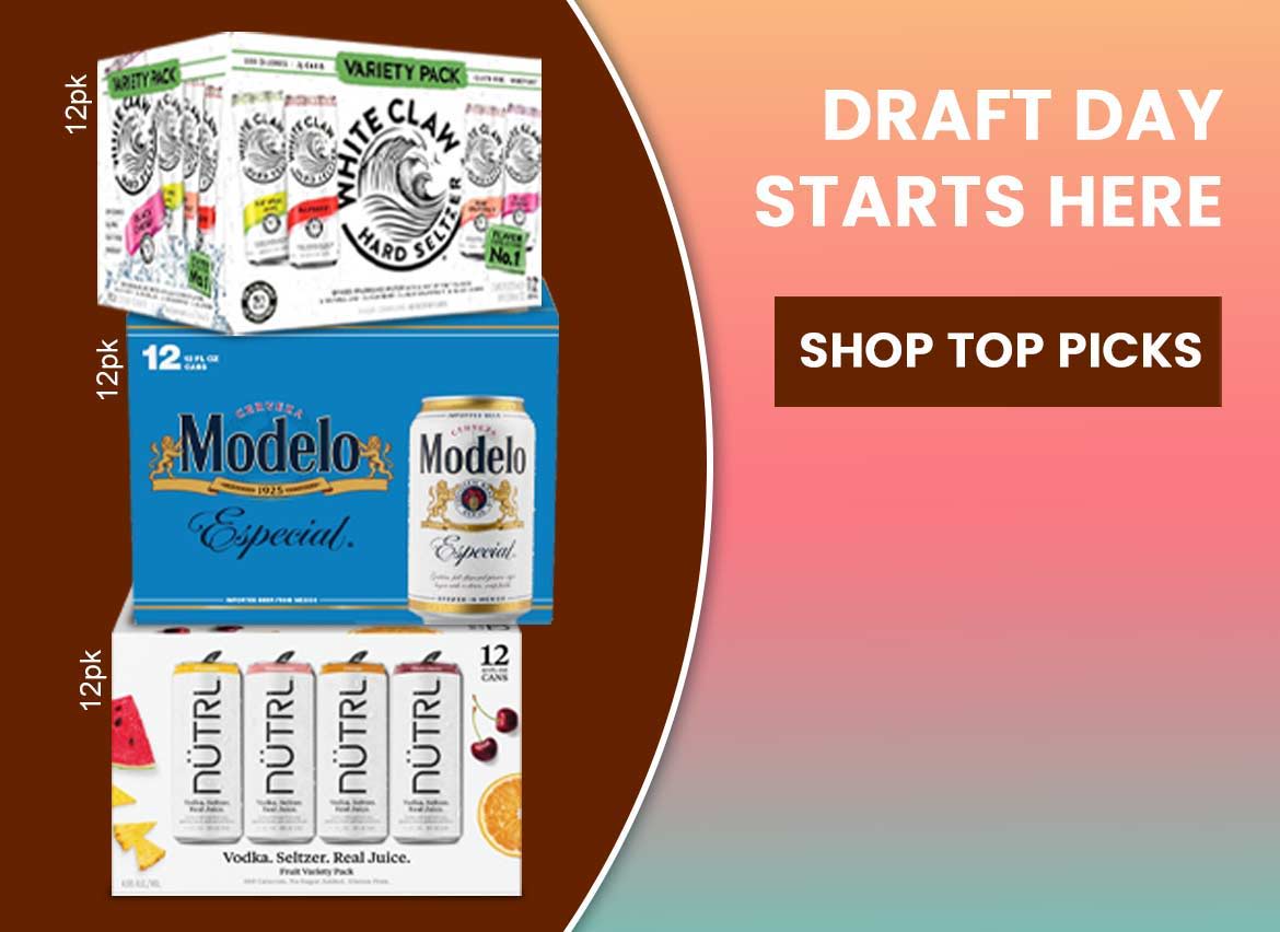 Three beer boxes with promotional text for draft day.