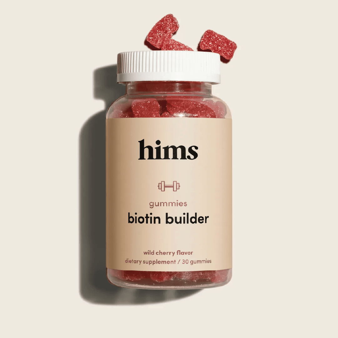 Bottle of biotin gummies labeled 
