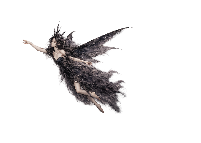 A dark fairy flying with sparkling trail.