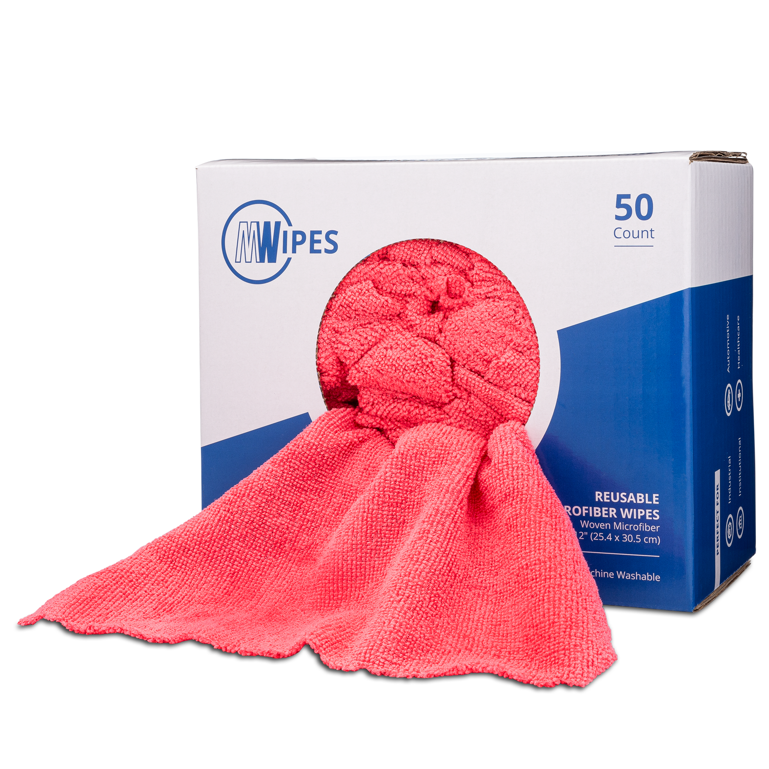 Box of pink reusable wipes with one wipe draped over the side.