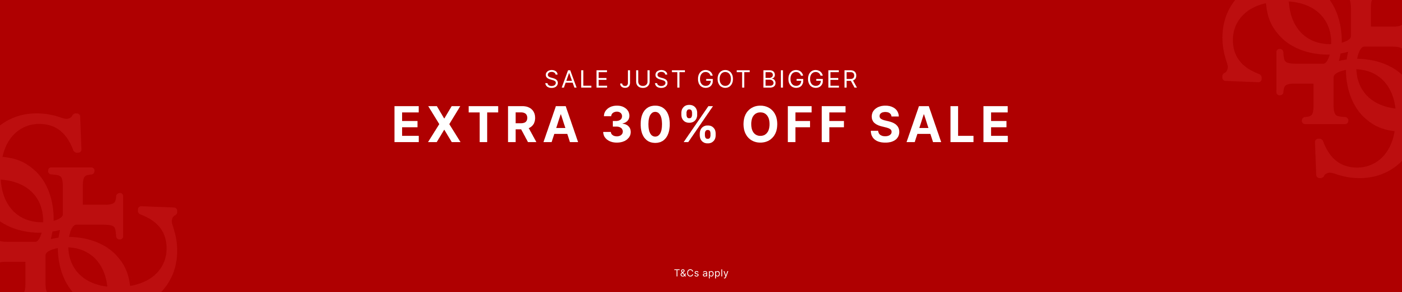 Extra 30% off sale promotional banner on red background.