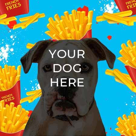 pop your pup pop art example on french fry background