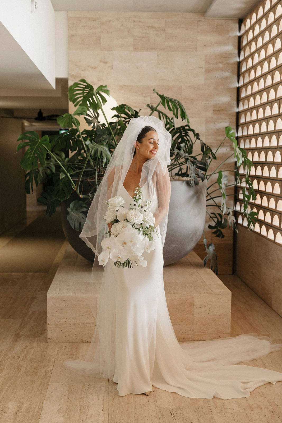 Bride in Veil and Grace Loves Lace Wedding Dress