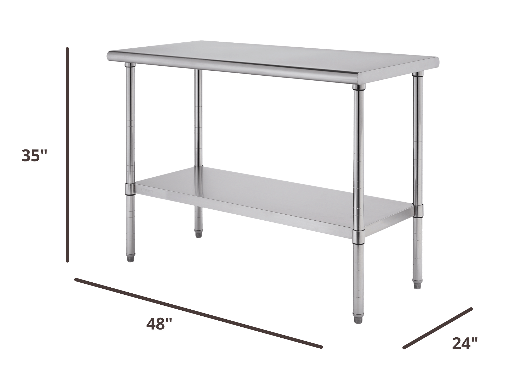 48 inches wide by 24 inches deep commercial prep table