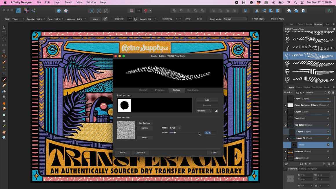 How to resize texture brushes in Affinity Designer.