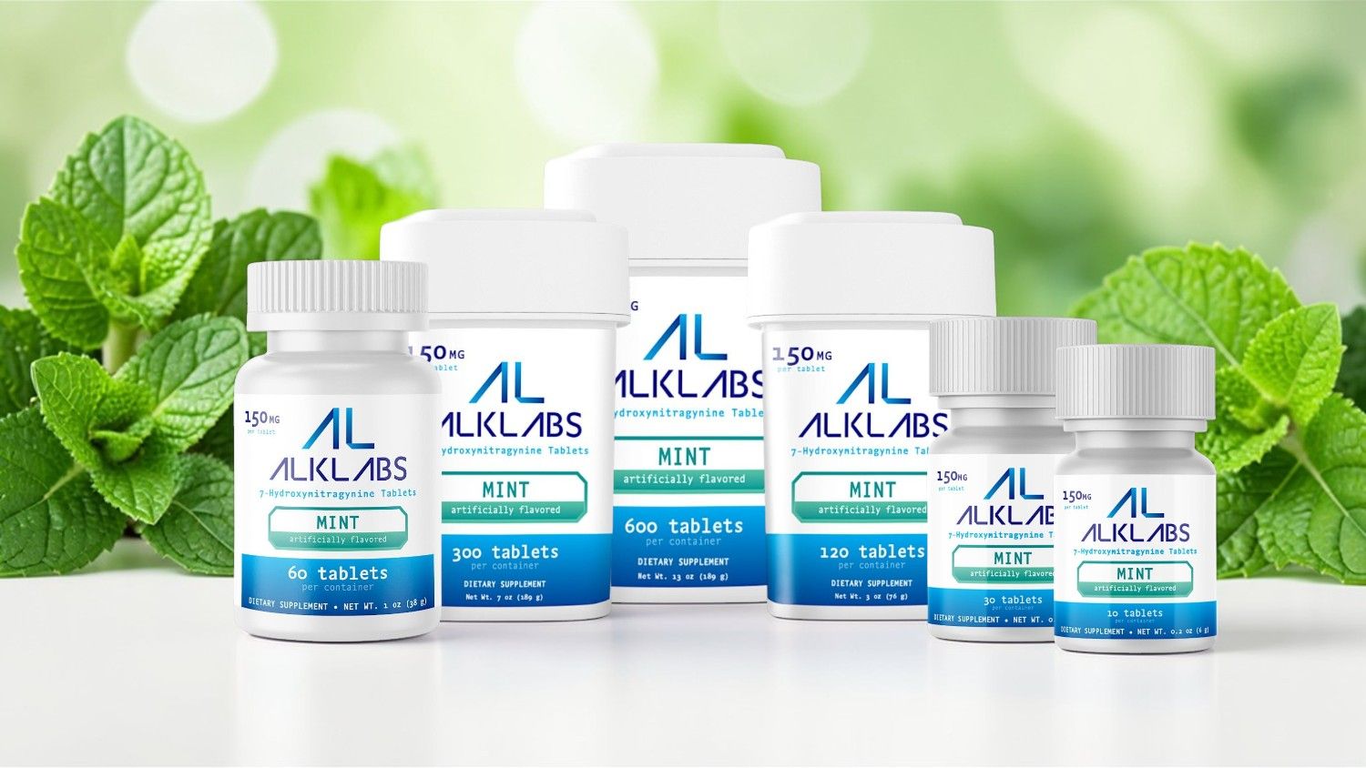 Bottles of dietary supplements against a green leafy background.