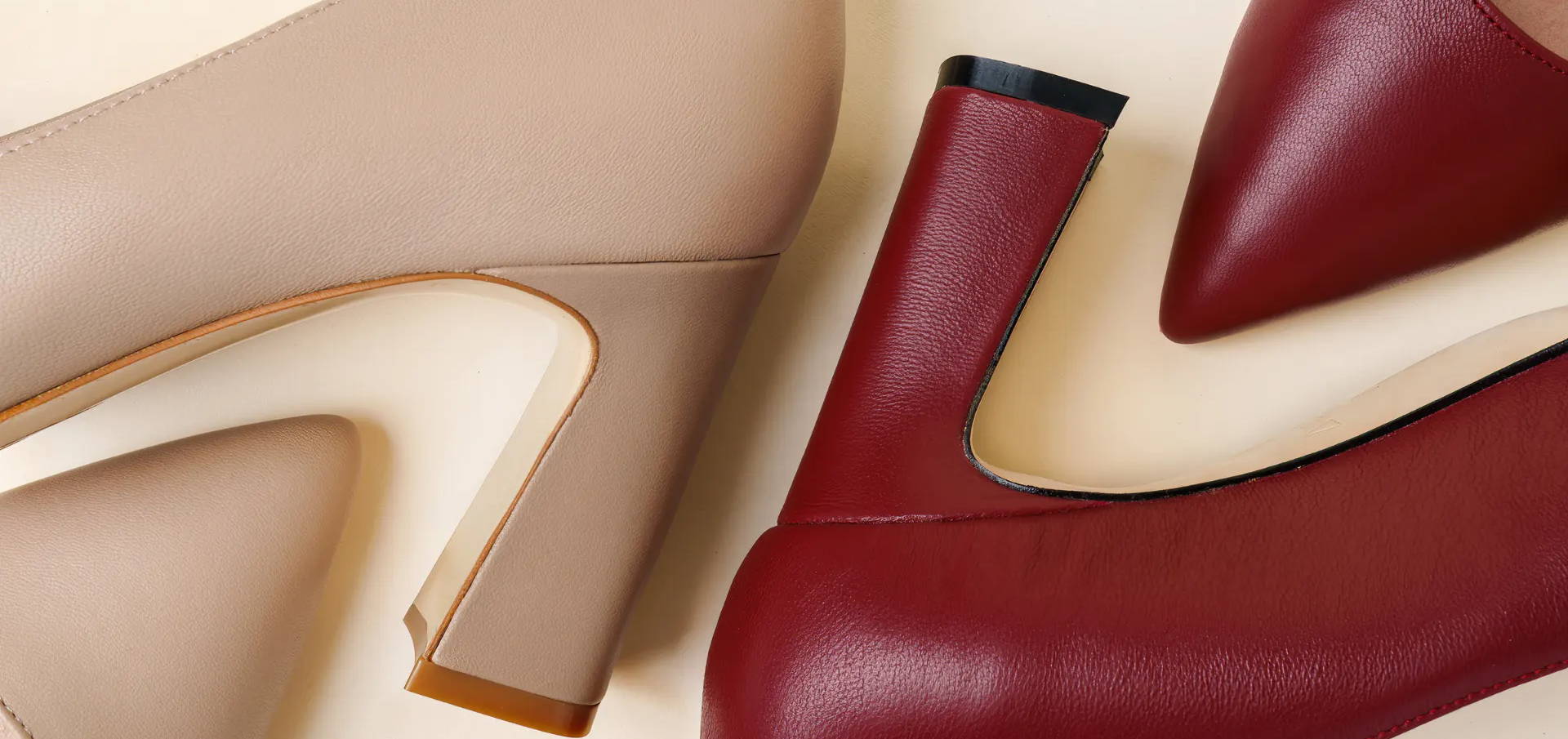 Flat Lay of Bossy Beige and Midnight Maroon Bold Block Heels