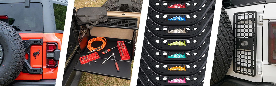 Various vehicle parts and tools displayed in a collage format.