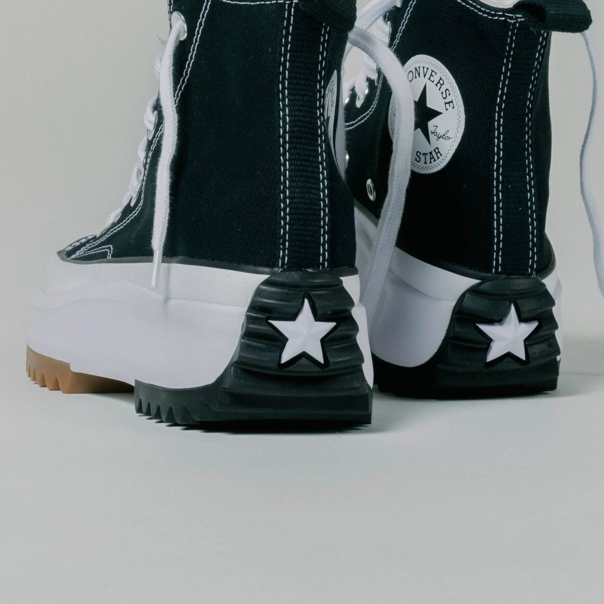 closeup of converse run star hike heels