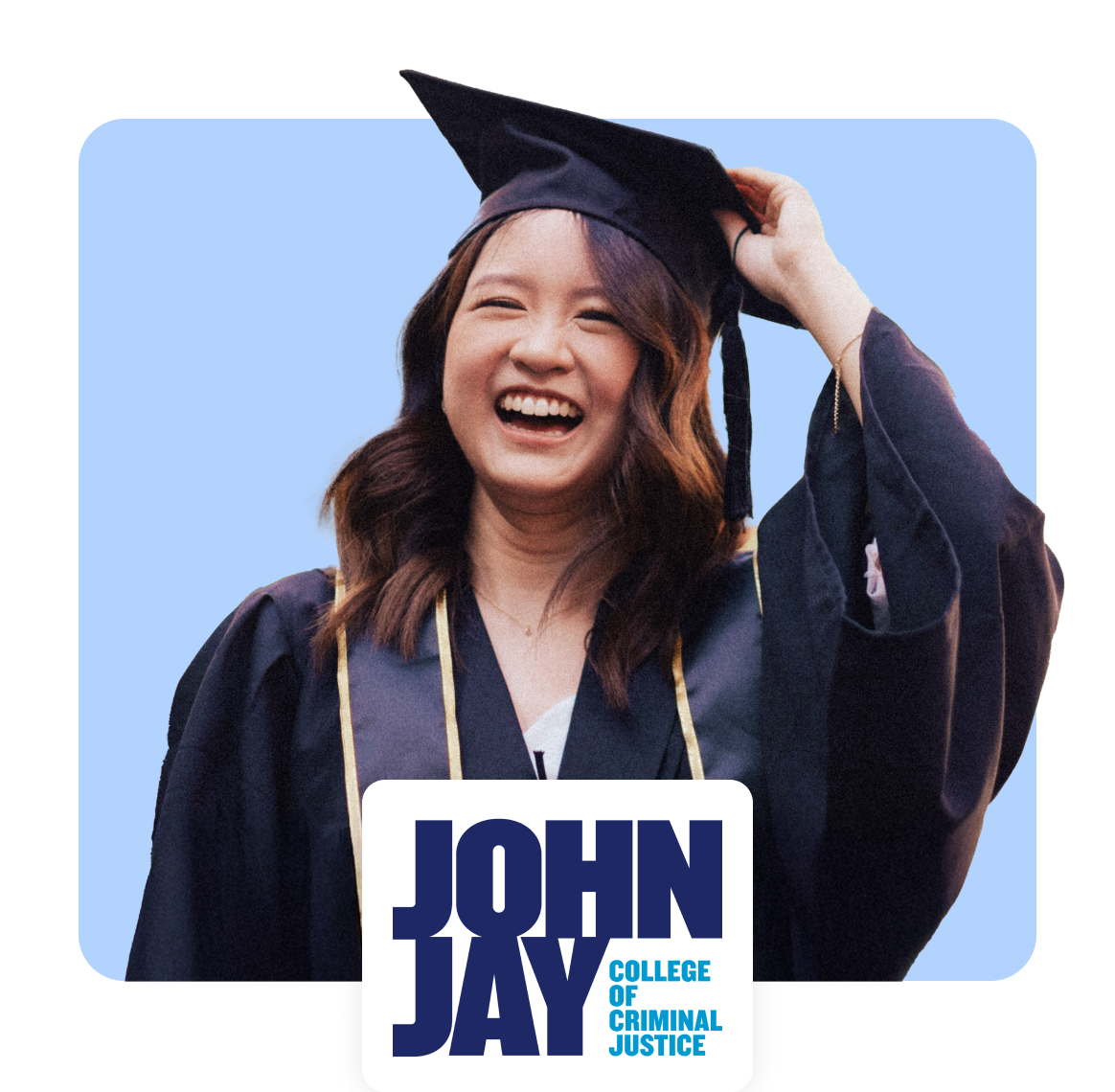 Graduation celebration with a joyful graduate wearing a cap and gown.
