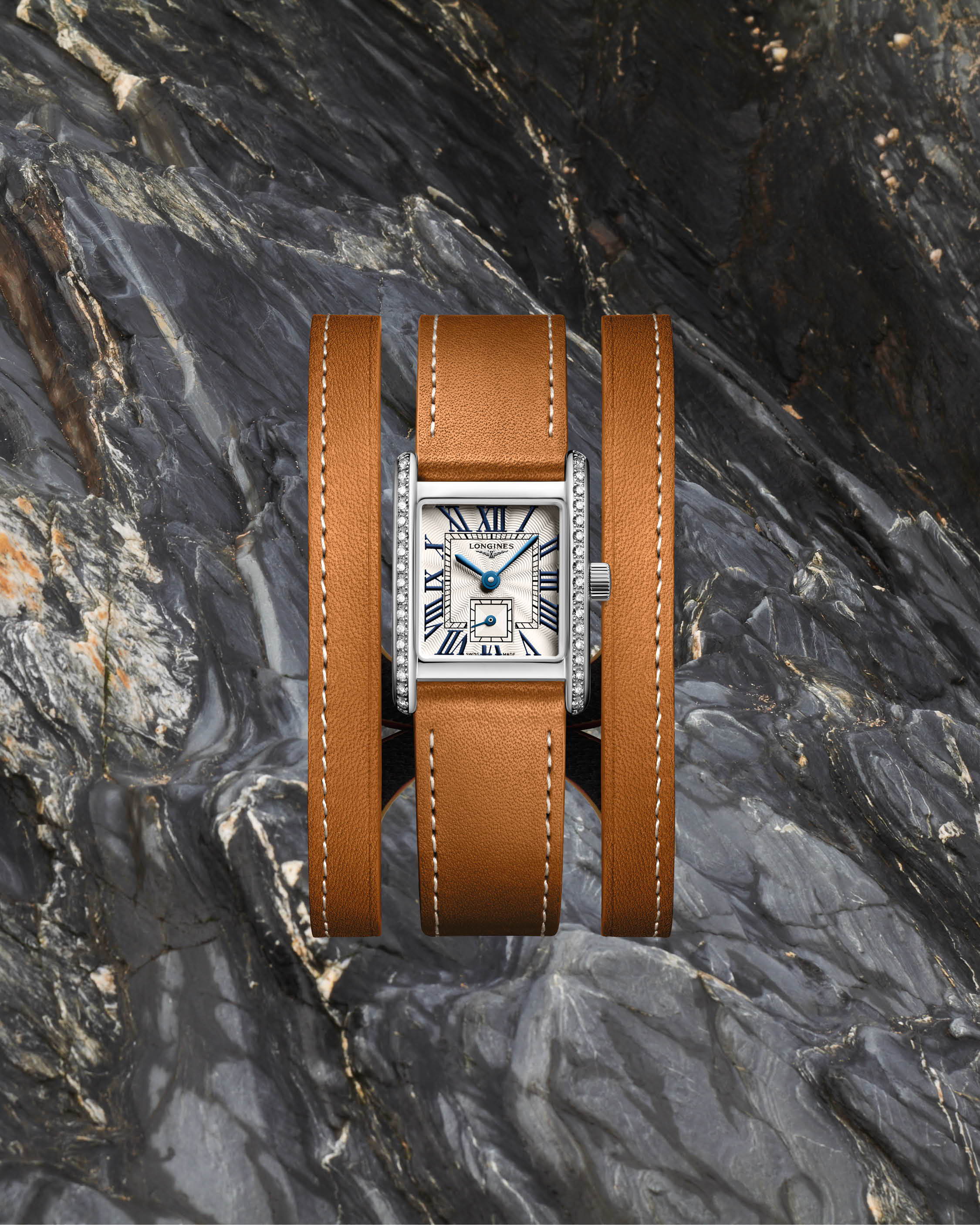 Longines mini Dolcevita watch brown leather strap