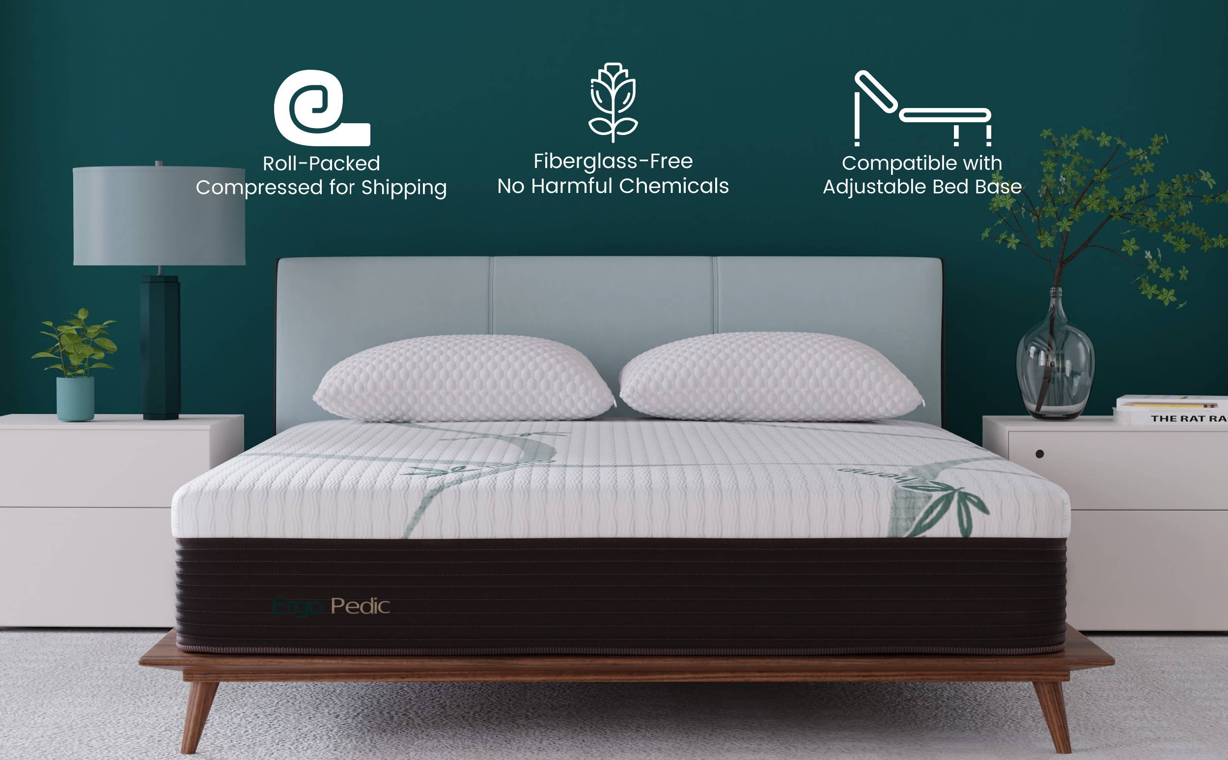 CBD Mattresses by Ergo-Pedic are roll-packed and compressed for shipping, fiberglass-free with no harmful chemicals, and are compatible with adjustable bases.