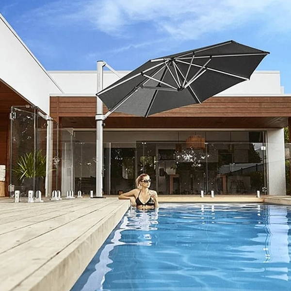An exquisite and heavy-duty in-ground cantilever umbrella.
