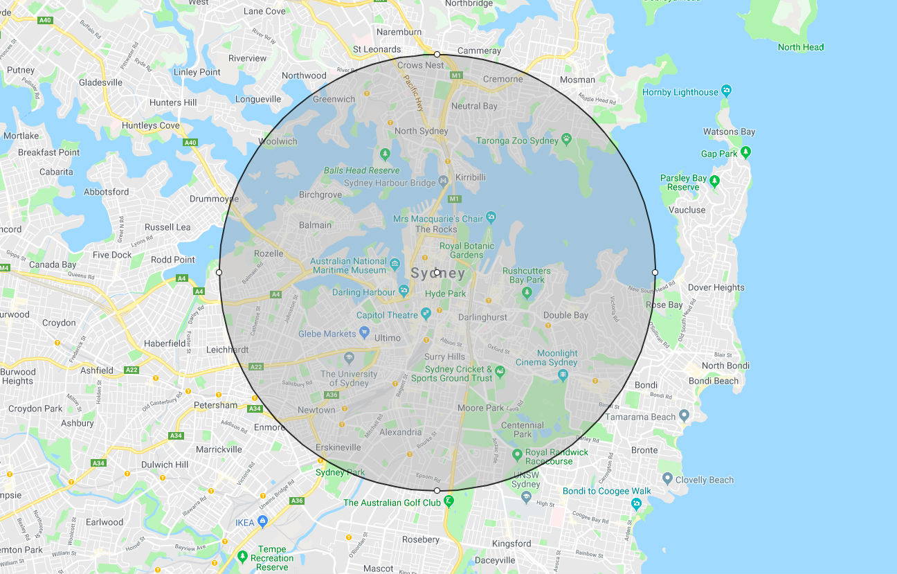 Sydney 5km radius