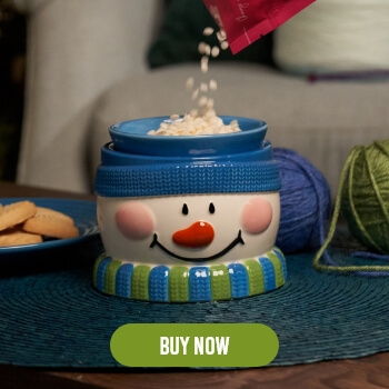 Snowman container with rice being poured, cookies, and yarn in background.