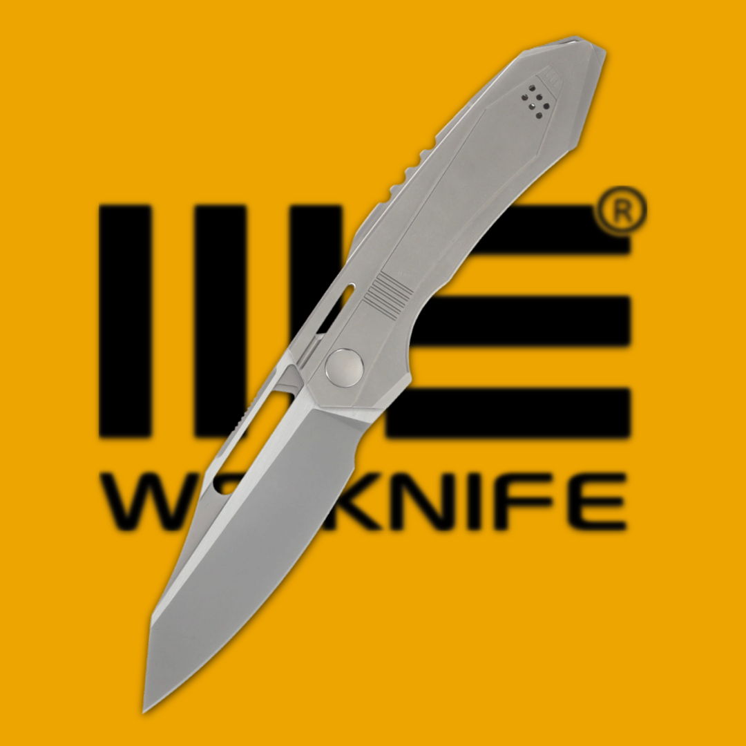 Folding knife on an orange background with the Workknife logo.
