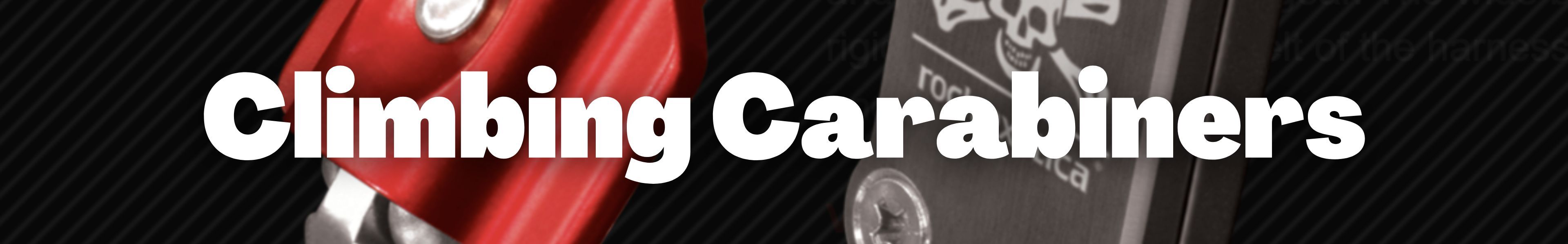Climbing carabiners with a black background.