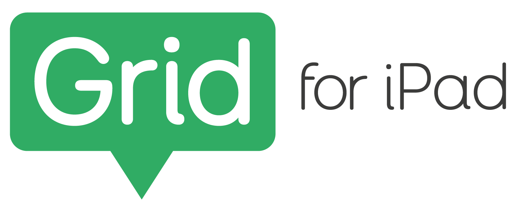 Logo of Grid for iPad in green speech bubble.