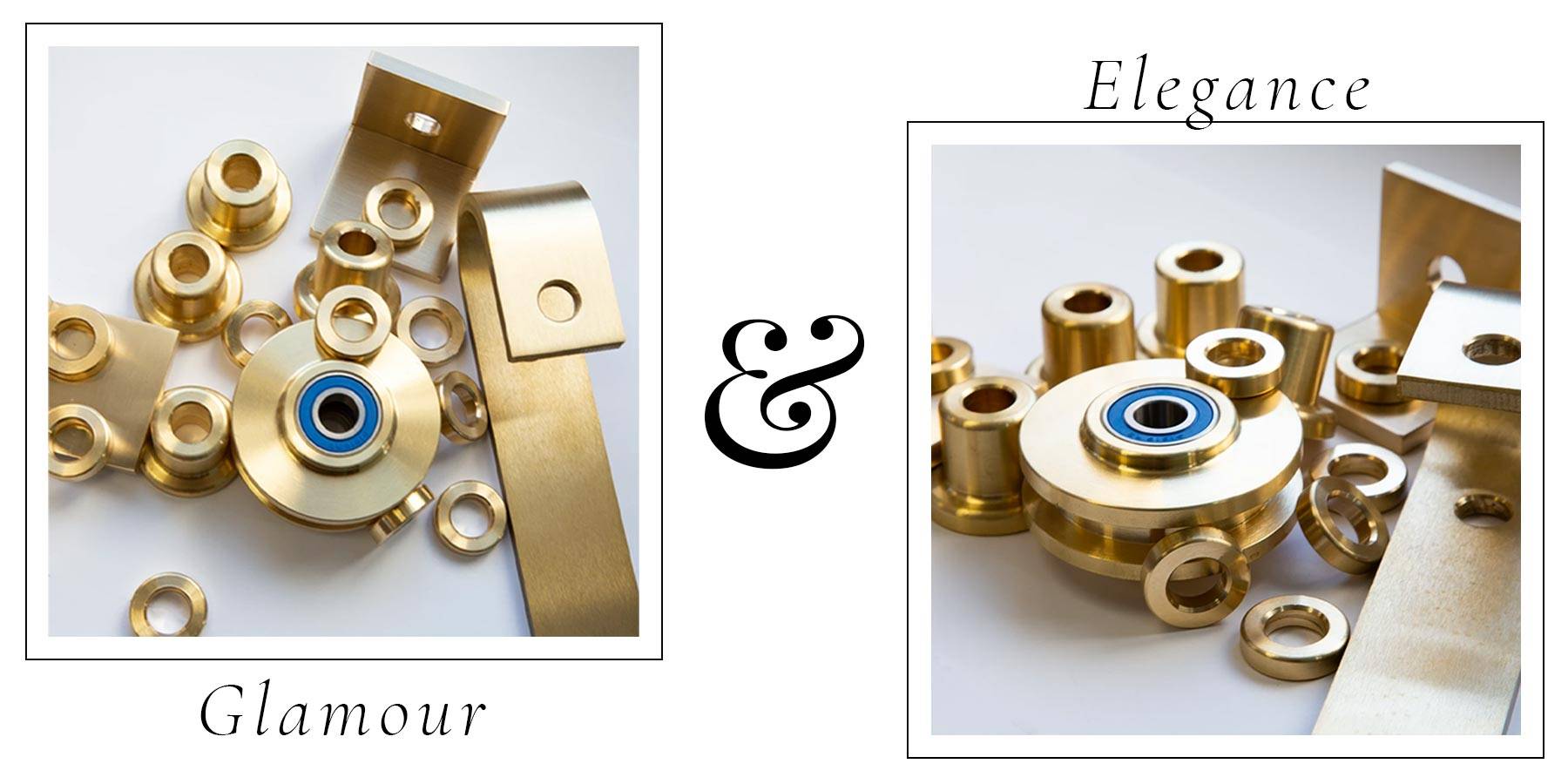 Two square images of the Classic Flat Track Barn Door Hardware parts side by side with the words 