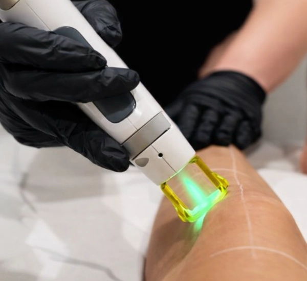 Client getting laser hair removal on leg at prolase laser clinic