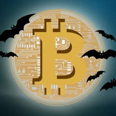 Bitcoin Symbol representing the moon surrounded by flying bats