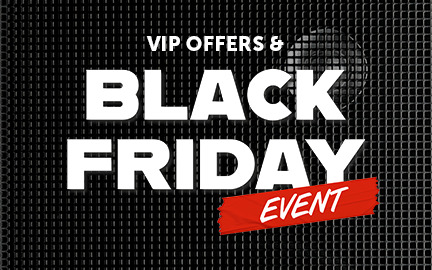 VIP offers and Black Friday event promotional graphic.