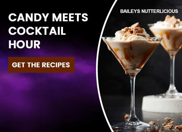 Two cocktails with a text overlay about recipes for a cocktail hour.