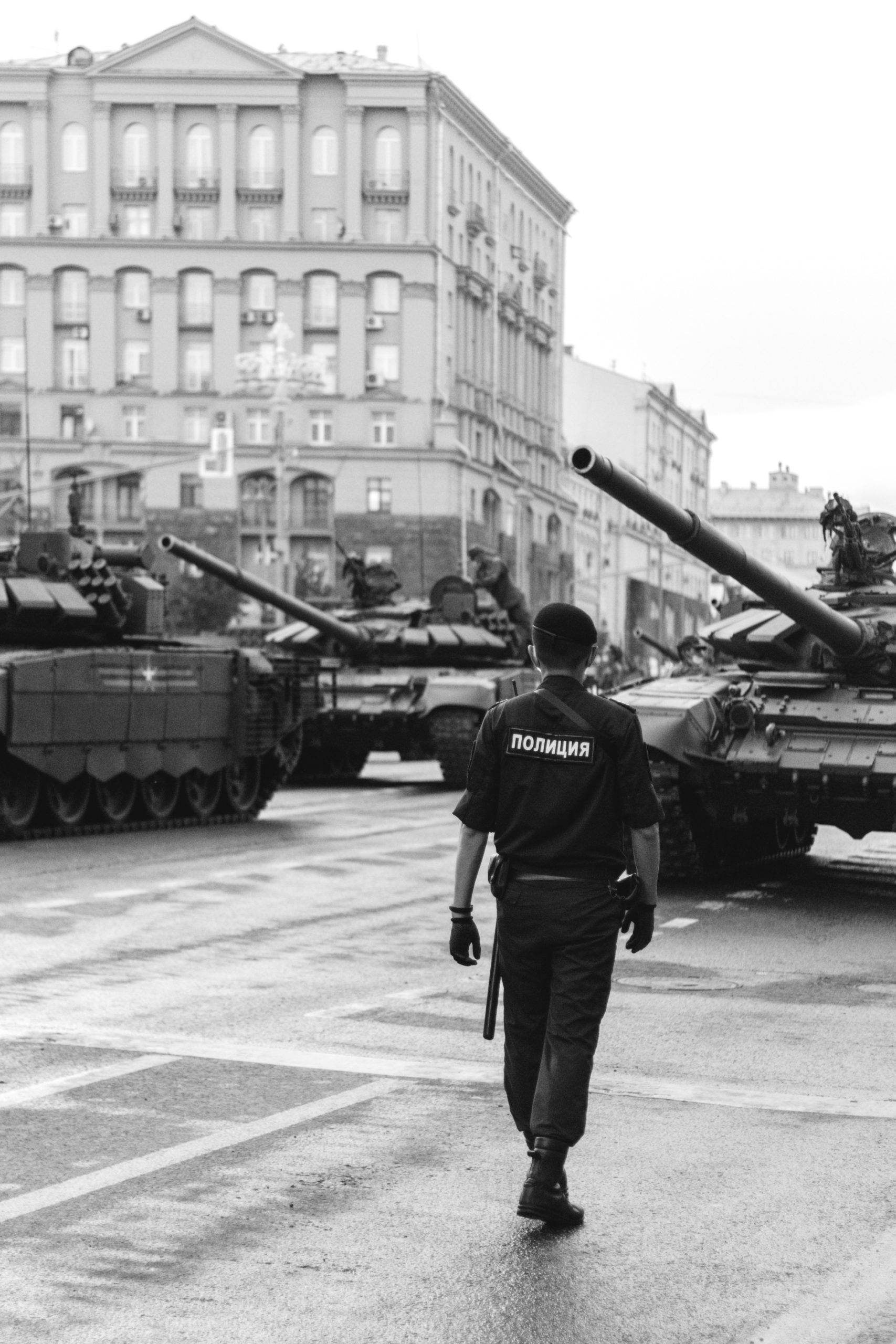 Russian soldier with tanks