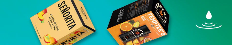Two tea boxes on a colorful background.