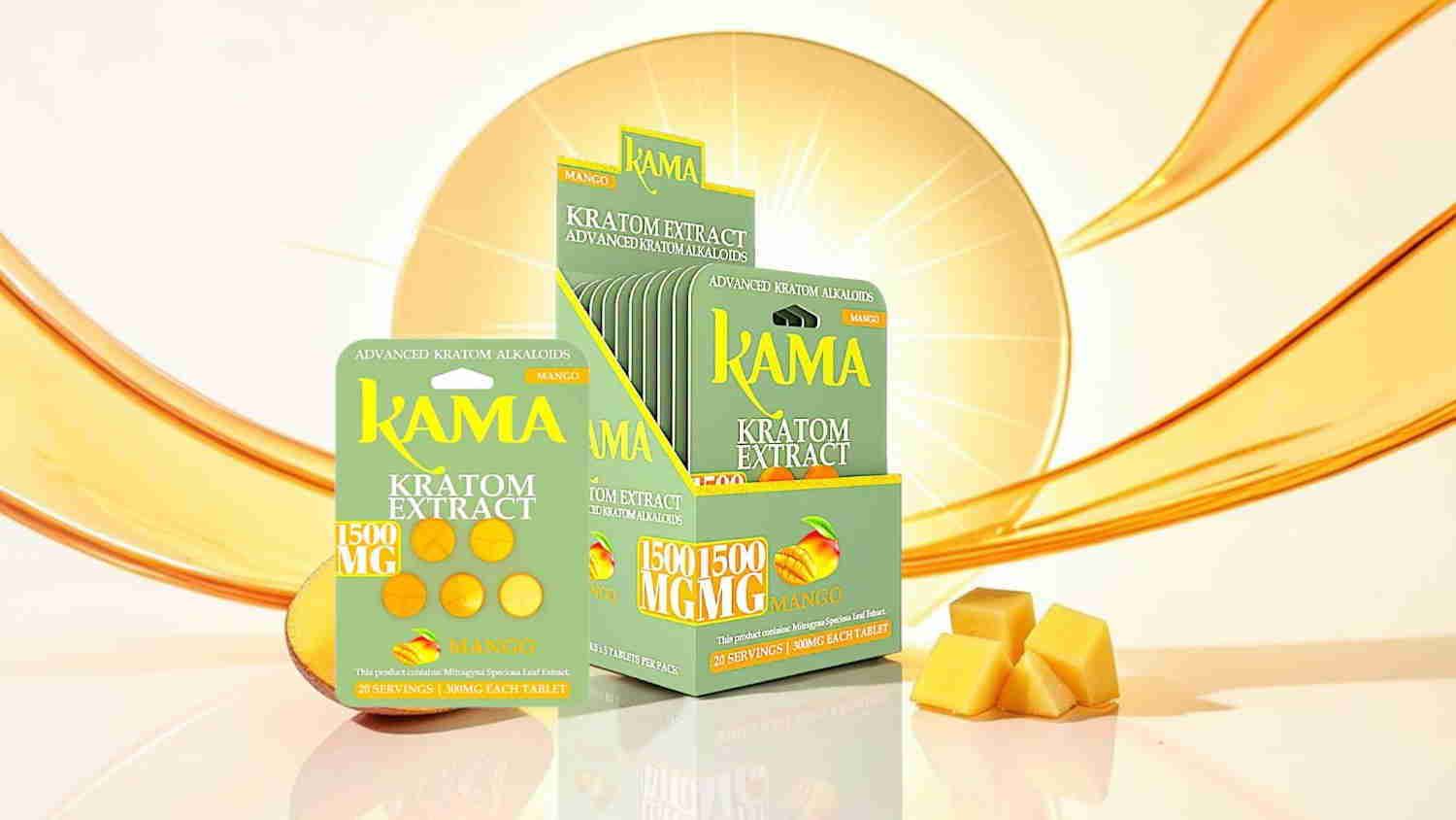 Kama product packaging with vibrant yellow and green design.