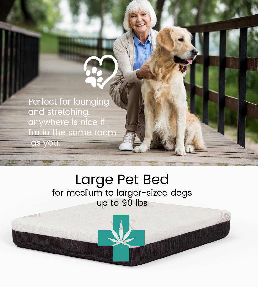 The Large Pet StressBed by Ergopedic Sleep with cooling gel memory foam and a cbd infusion for extra comfort