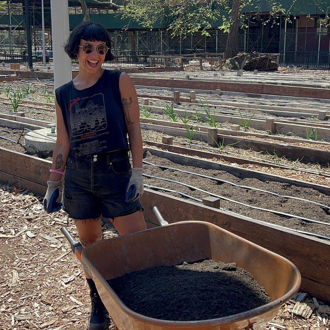 Eva NYC team helping plot soil with Green City Force