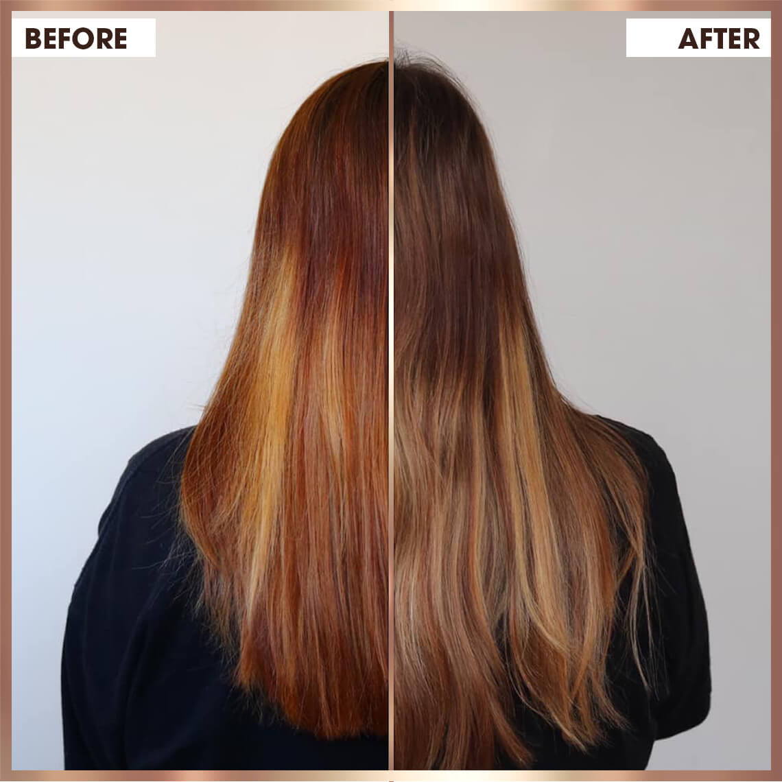 Hair transformation comparison: before and after treatment.