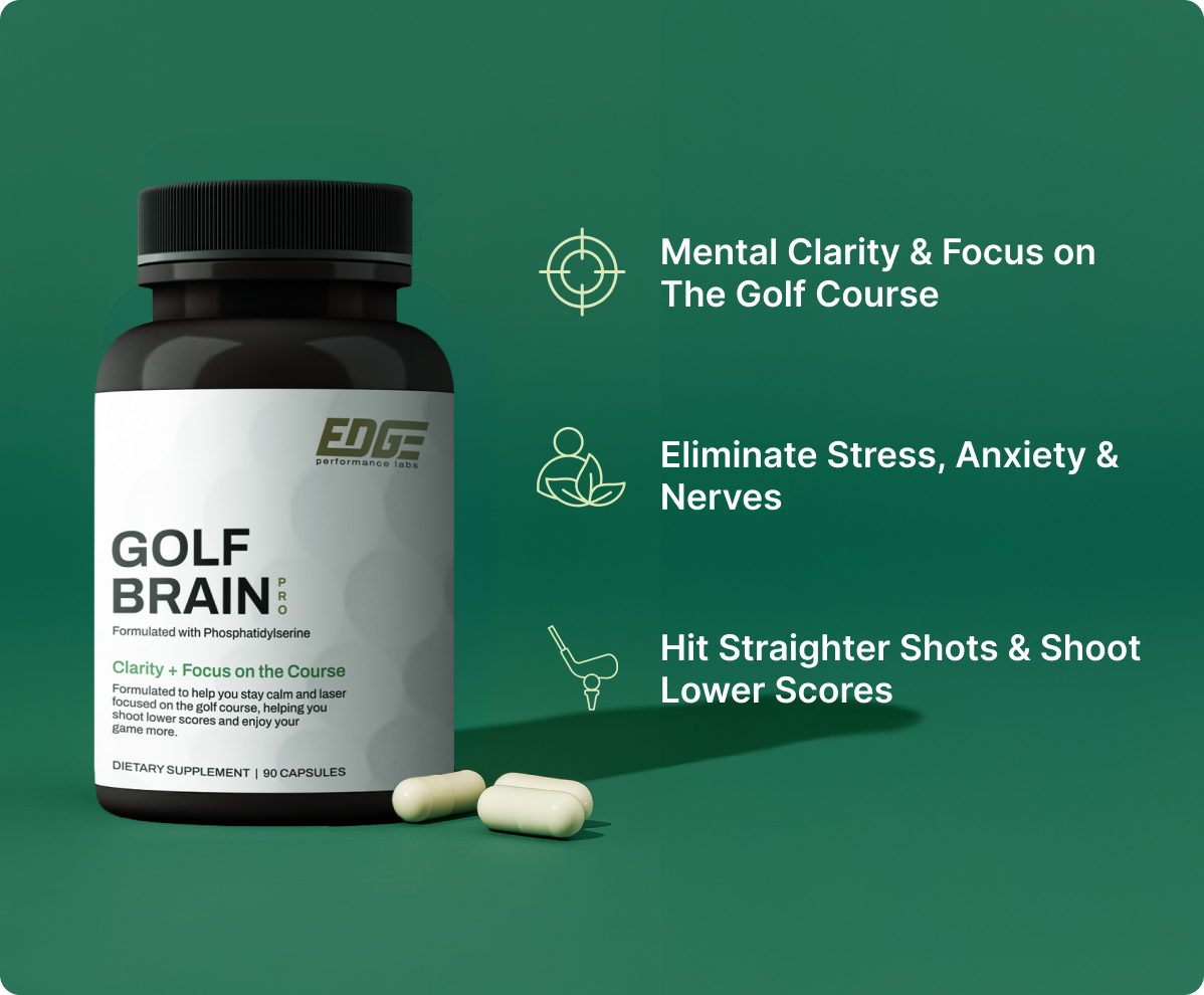 Bottle of Golf Brain Pro with Value Props