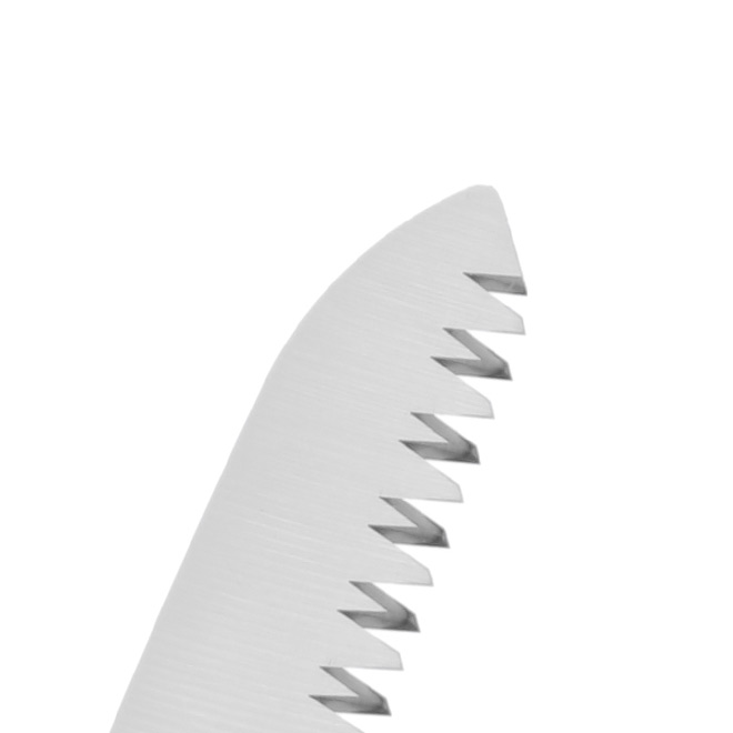 Close-up of tip of a saw blade with a pointed tip