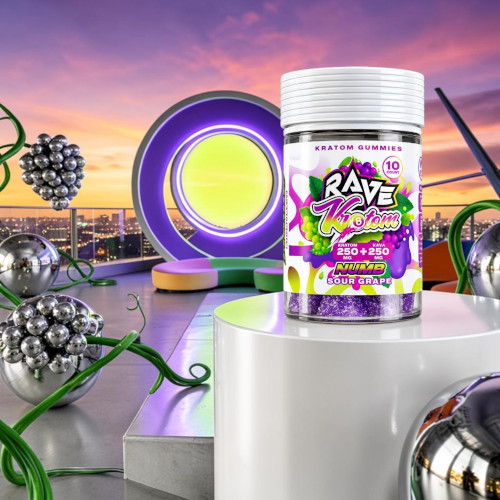 Container of RAVE supplement against a vibrant, colorful background.