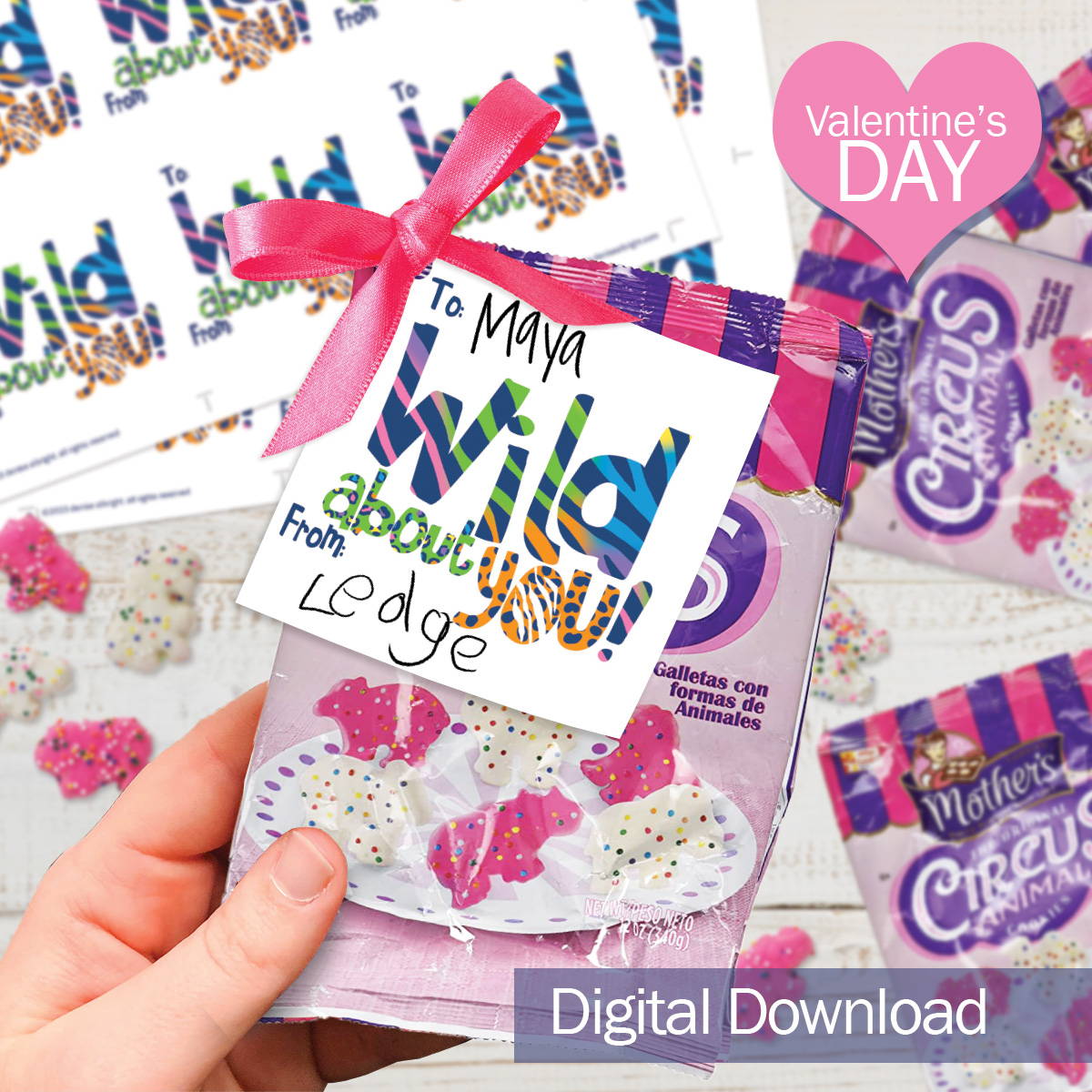 Wild About You Kid's Class Valentine's Gifts Printable