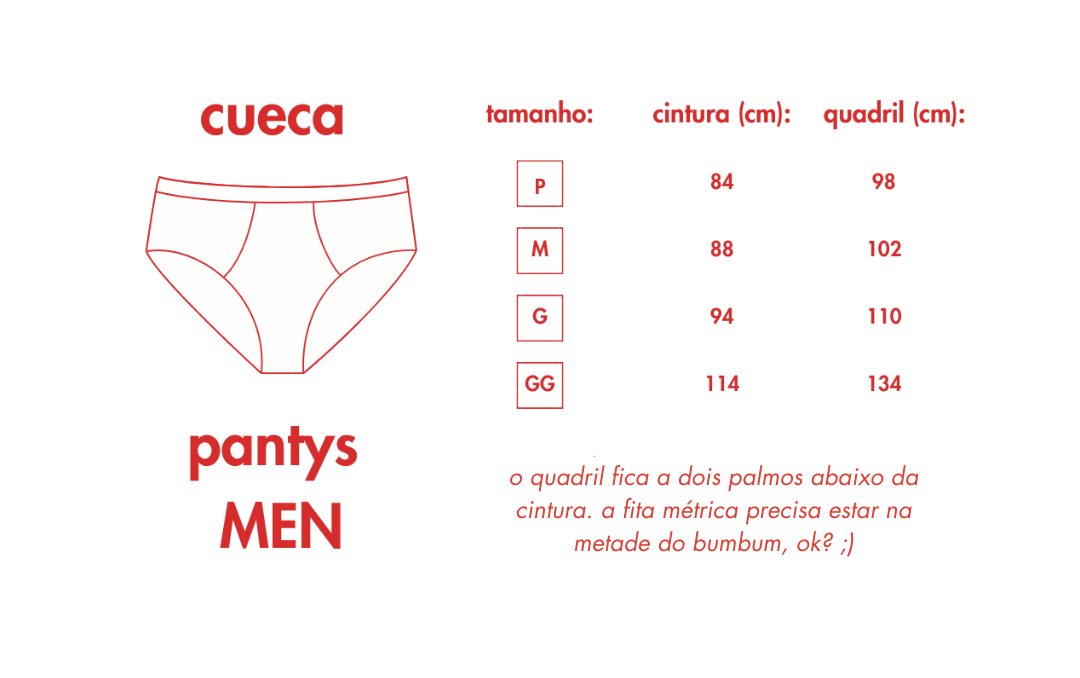 Tabela de medidas de calcinhas absorventes para a primeira menstruação 