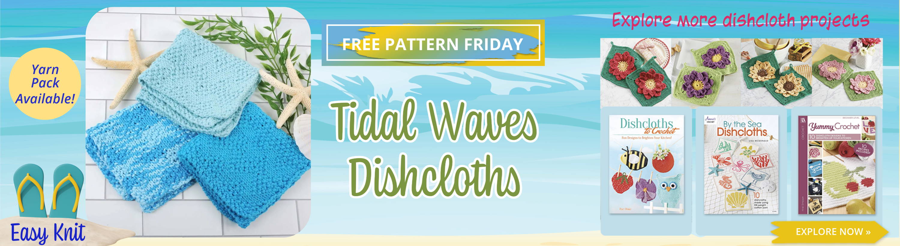 Free Pattern Friday! Tidal Wave Dishcloths (Easy Knit). Explore more dishcloth projects. Image: Tidal Waves Dishcloths, dishcloth books and patterns.