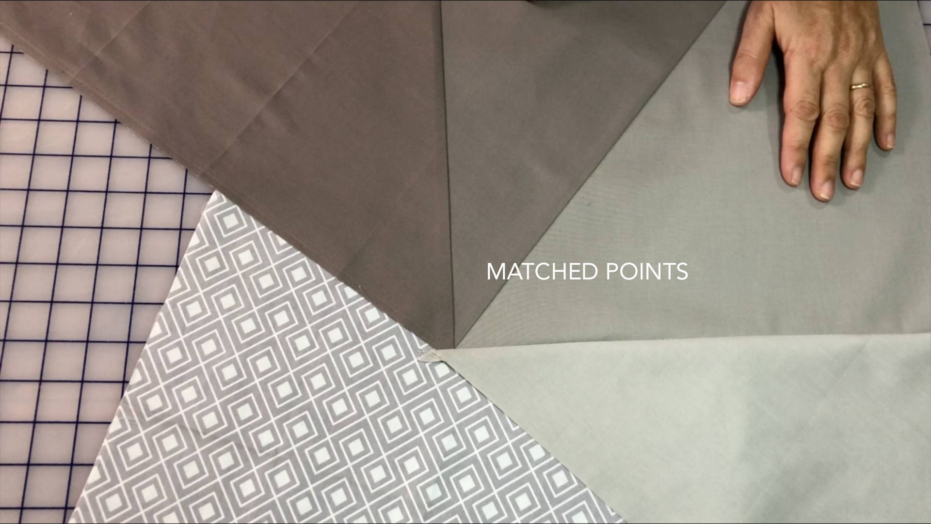 matched points of triangles on a quilt top