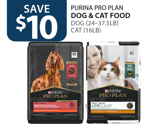 $10 off Purina Pro Plan dog (24–37.5lb) and cat (16lb) food