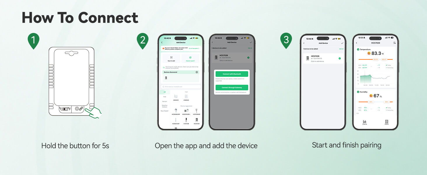 Instructions for connecting a device using an app.