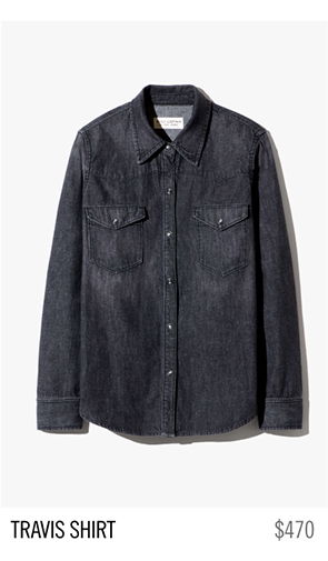 Denim shirt with two front pockets, labeled 