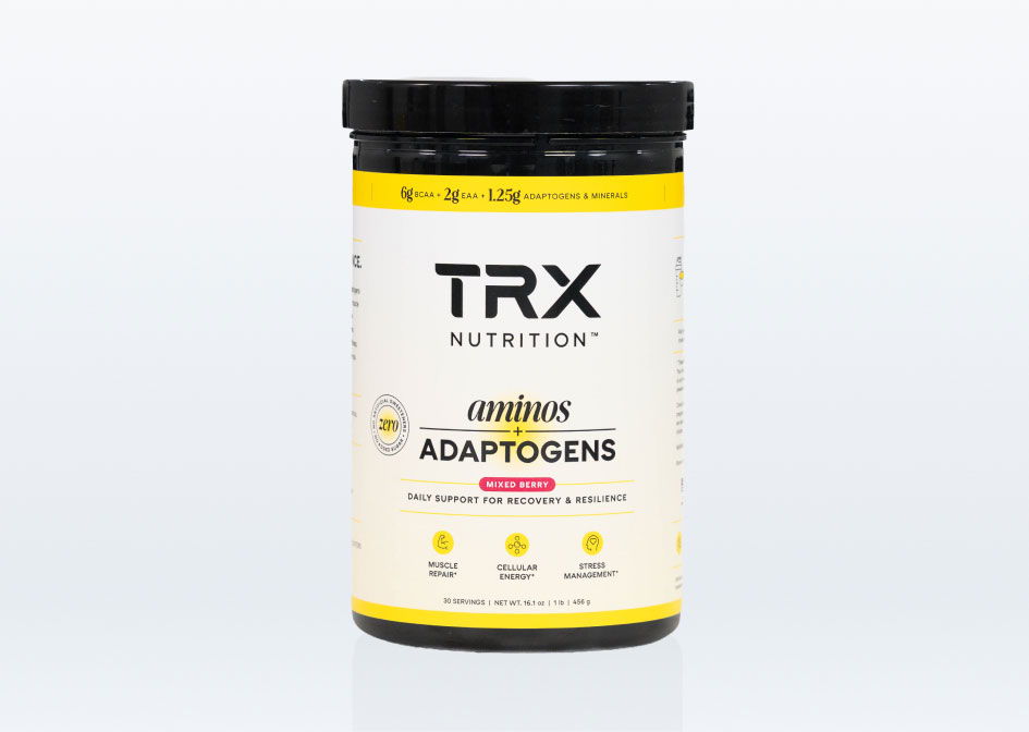 TRX Nutrition Adaptogens container on a plain background.