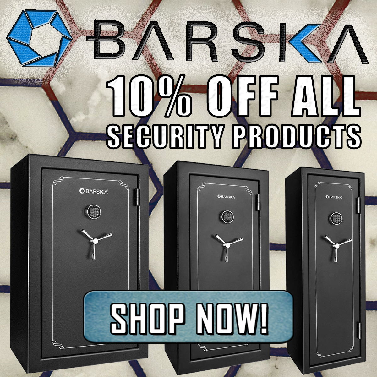 Promotional banner for 10% off Barska orders placed in May, 2026.
