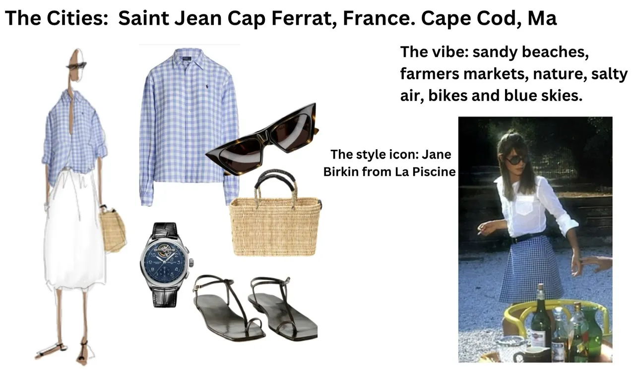 Clothing and accessories inspired by Saint Jean Cap Ferrat and Cape Cod.