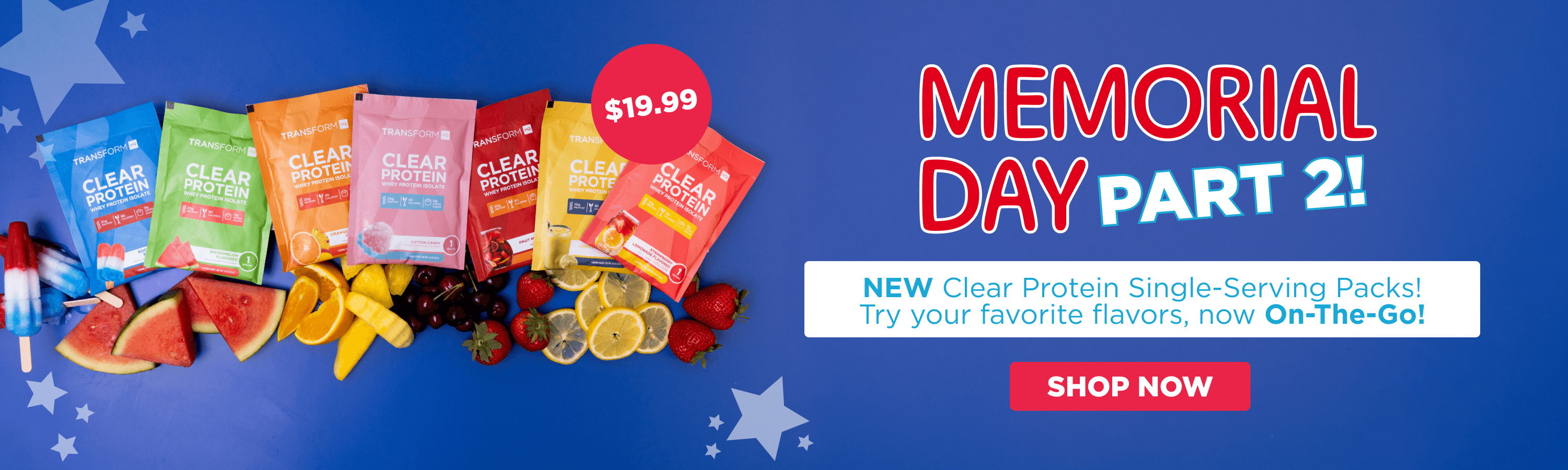 Memorial Day promotion featuring colorful snack packages and festive decorations.