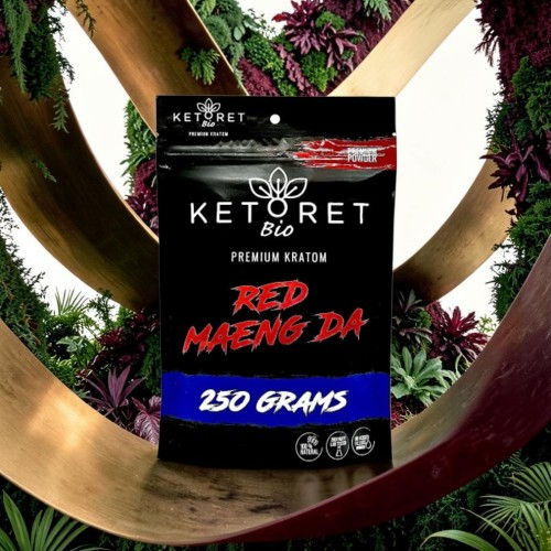 Packaged product of Ketoret Bio Red Maeng Da kratom, 250 grams.