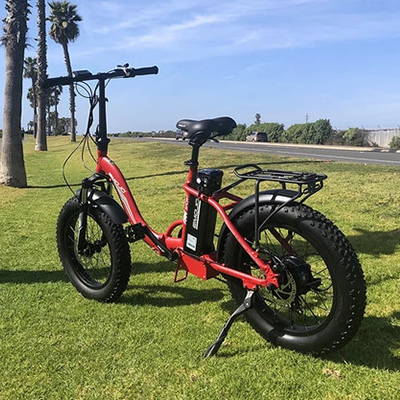 The Ram SS Folding Electric Bike can cruise the streets as well as off-road terrain like grassy fields.